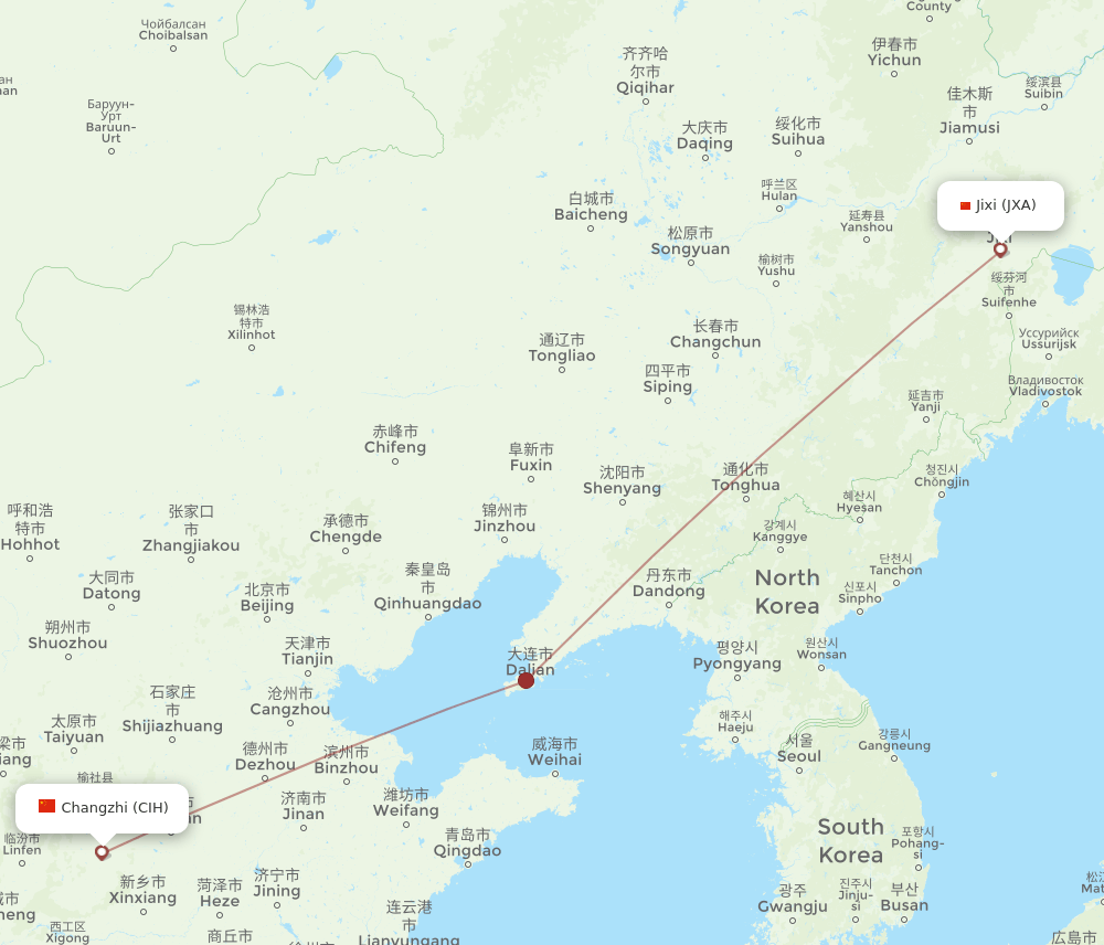 Jixi - Changzhi route map and flight paths