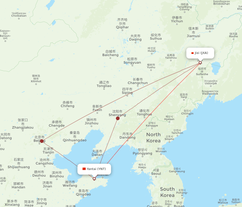 JXA to YNT flights and routes map