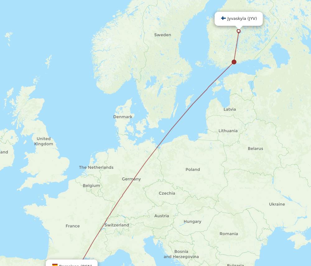 JYV-BCN flight routes