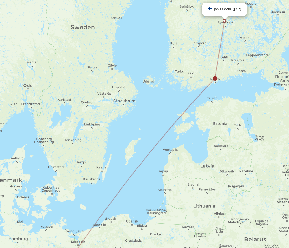JYV-BER flight routes