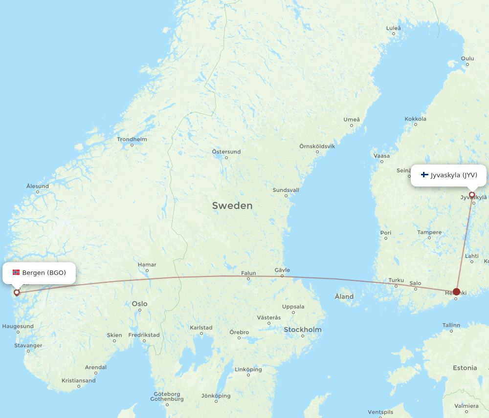 JYV-BGO flight routes
