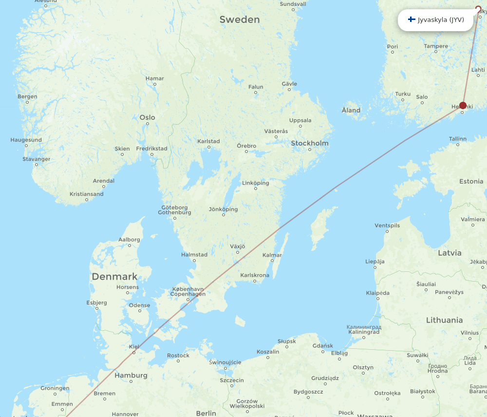 JYV-BRU flight routes