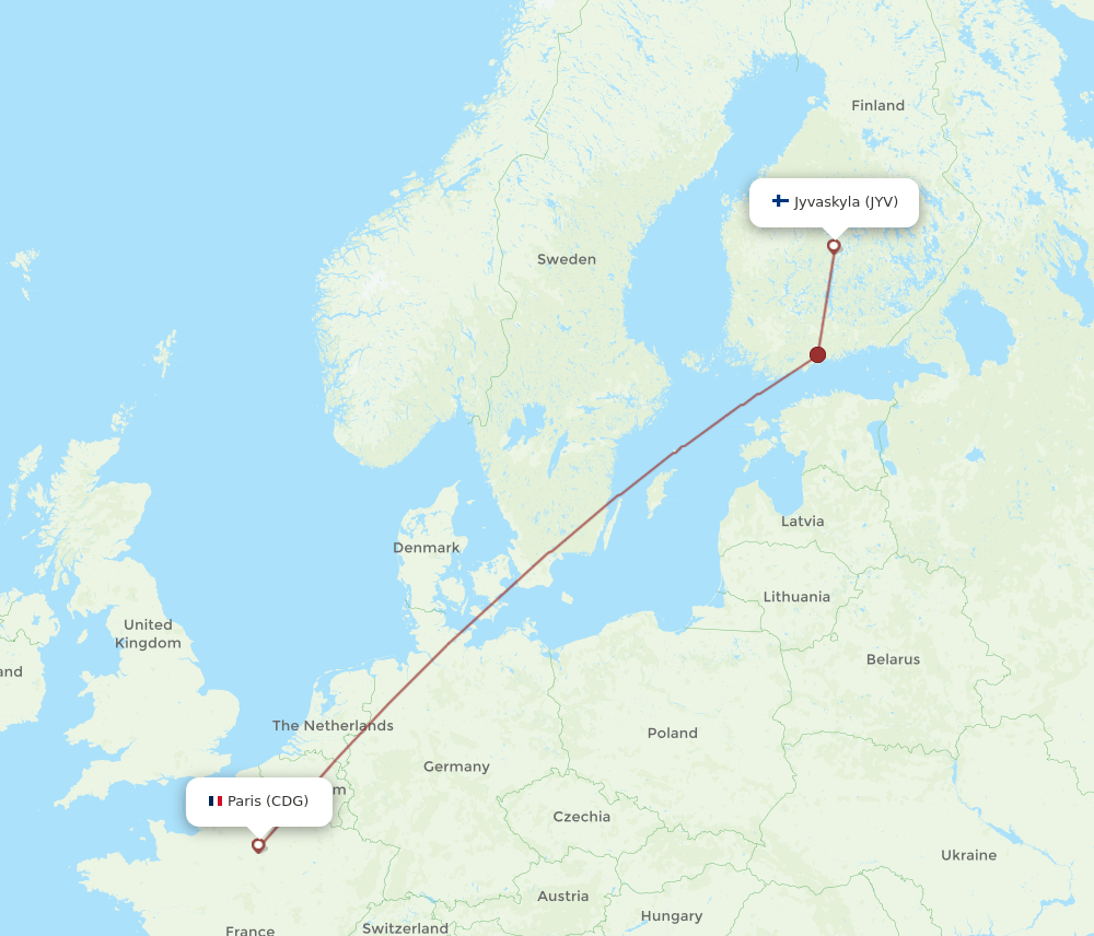 JYV to CDG flights and routes map