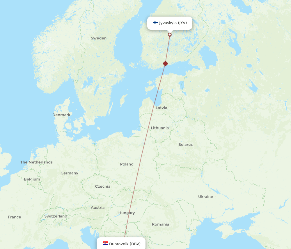 JYV-DBV flight routes