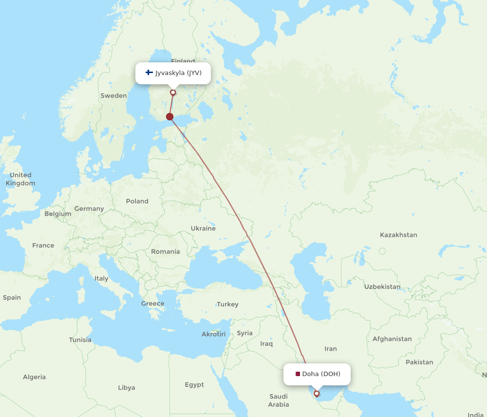 JYV-DOH flight routes