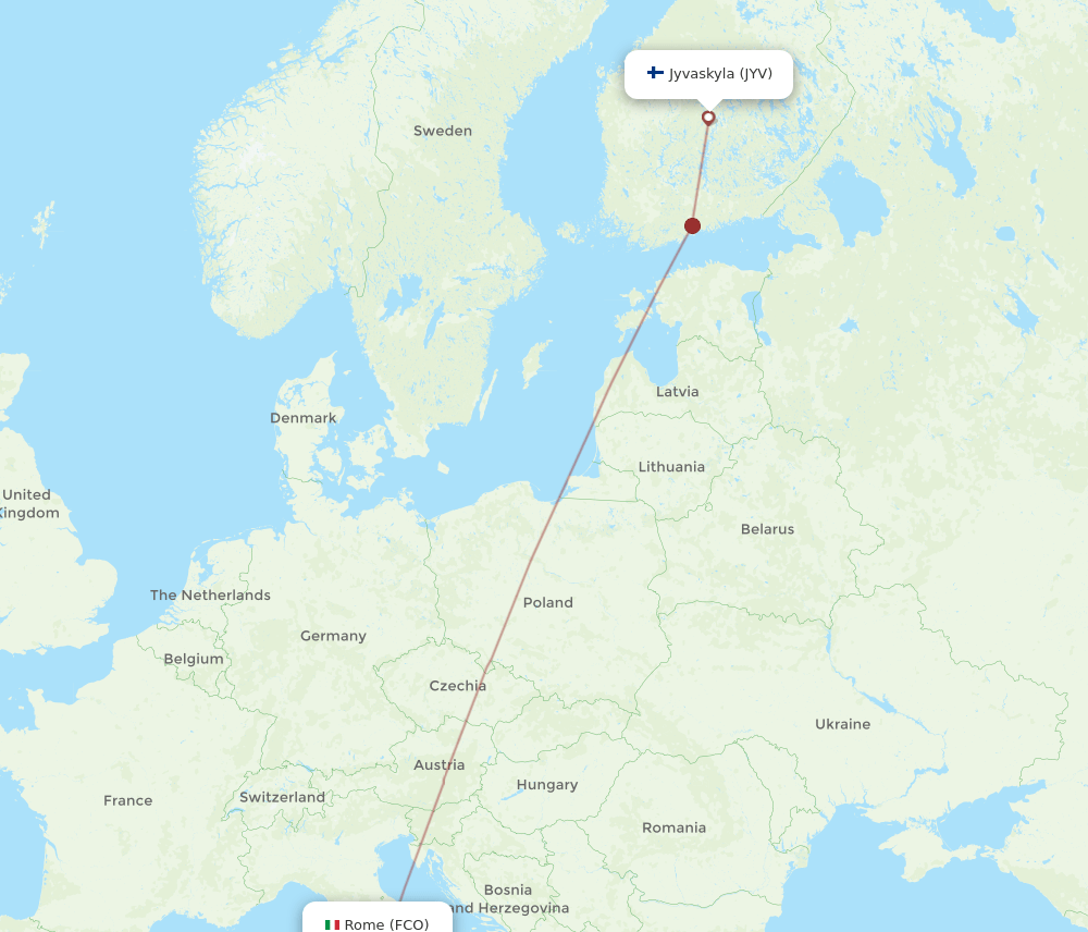 Rome - Jyvaskyla route map and flight paths