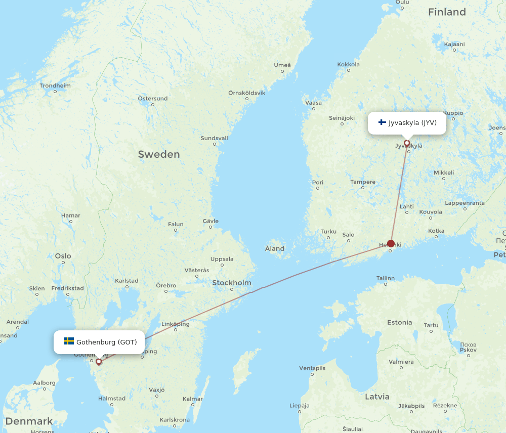 JYV to GOT flights and routes map