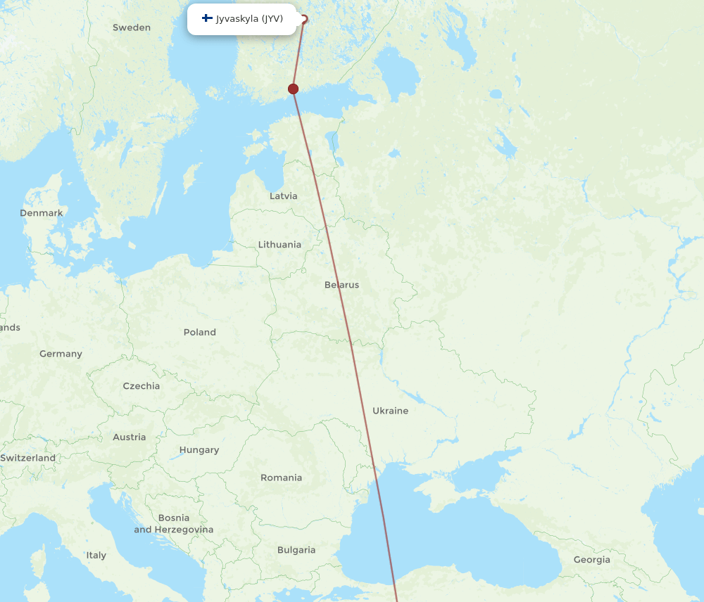 Gazipasa - Jyvaskyla route map and flight paths
