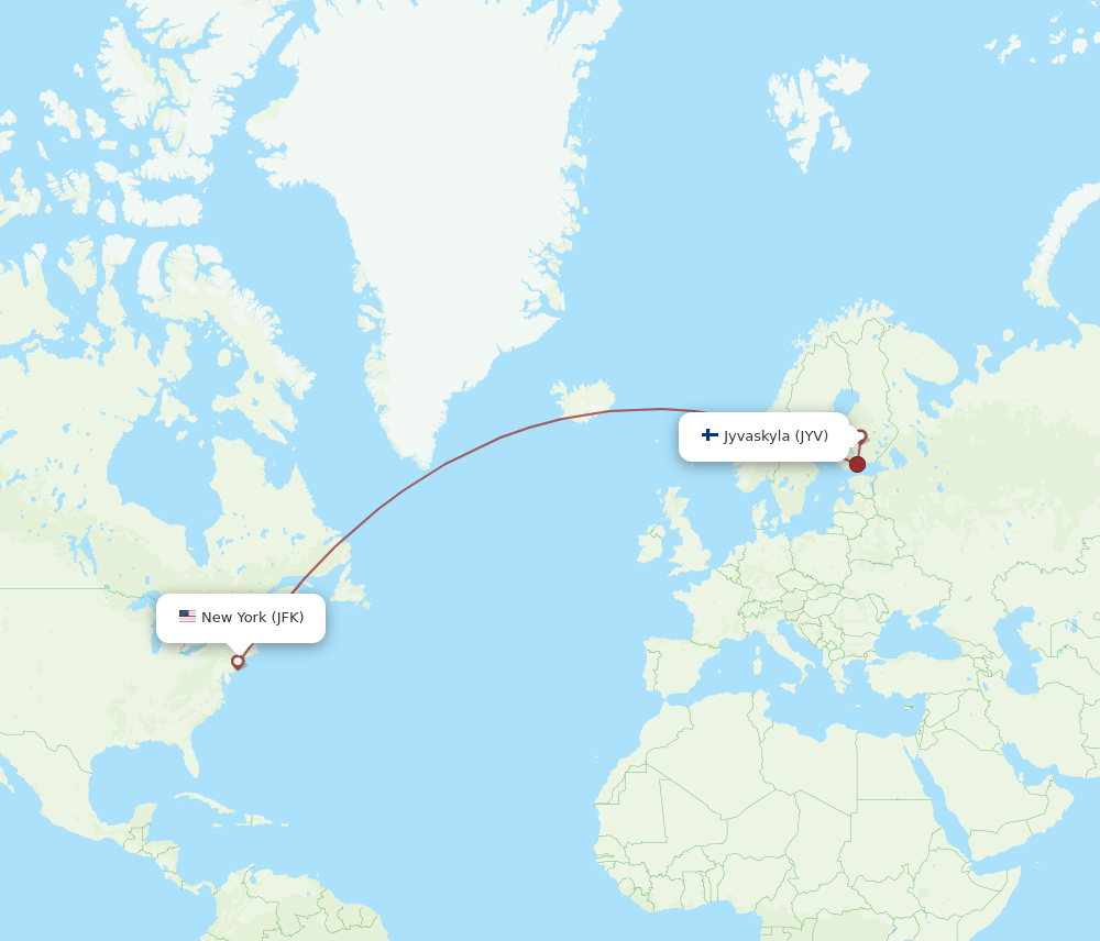 New York - Jyvaskyla route map and flight paths