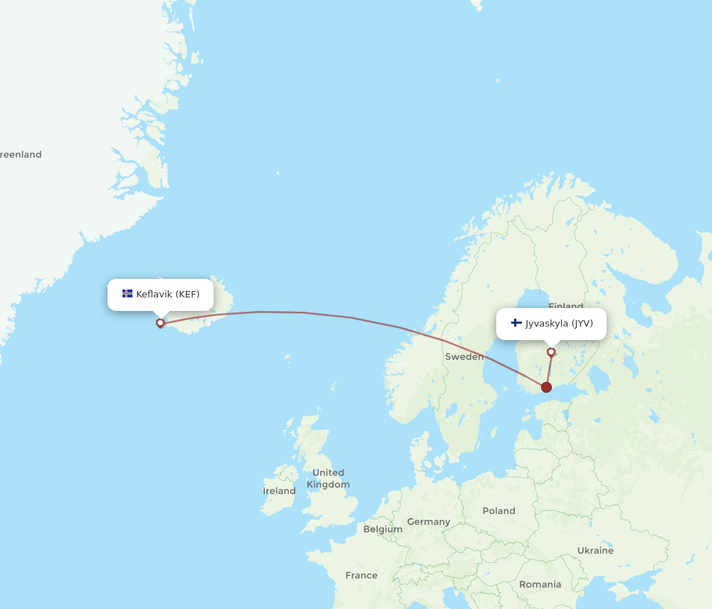 JYV-KEF flight routes