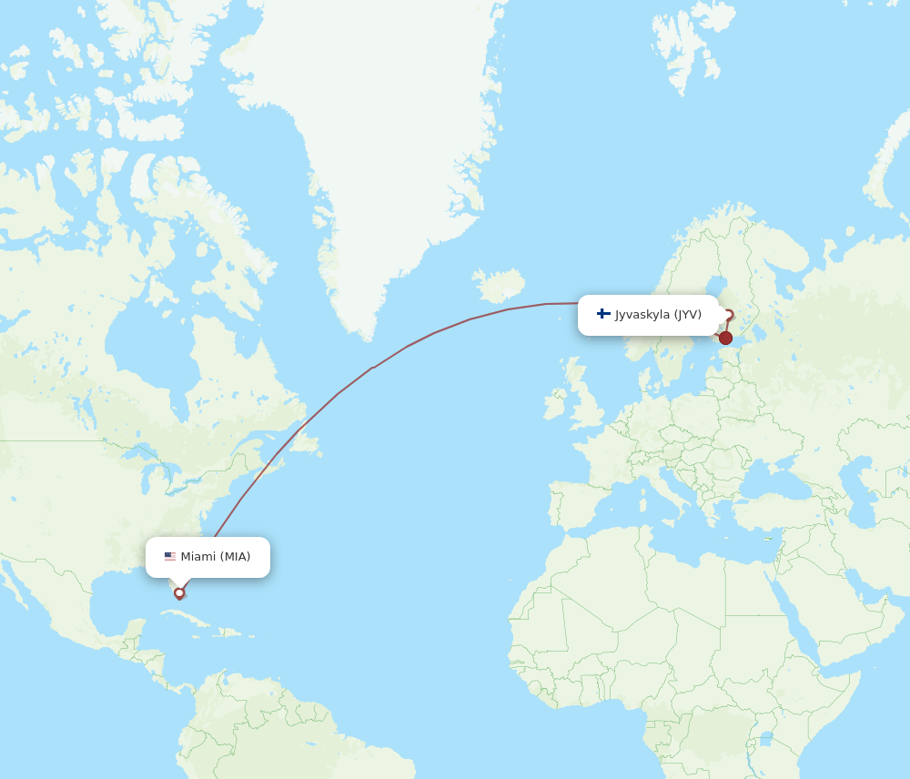 Miami - Jyvaskyla route map and flight paths