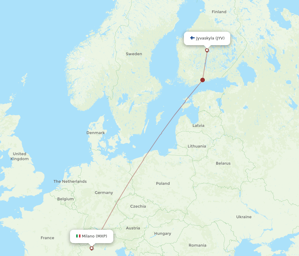 JYV-MXP flight routes