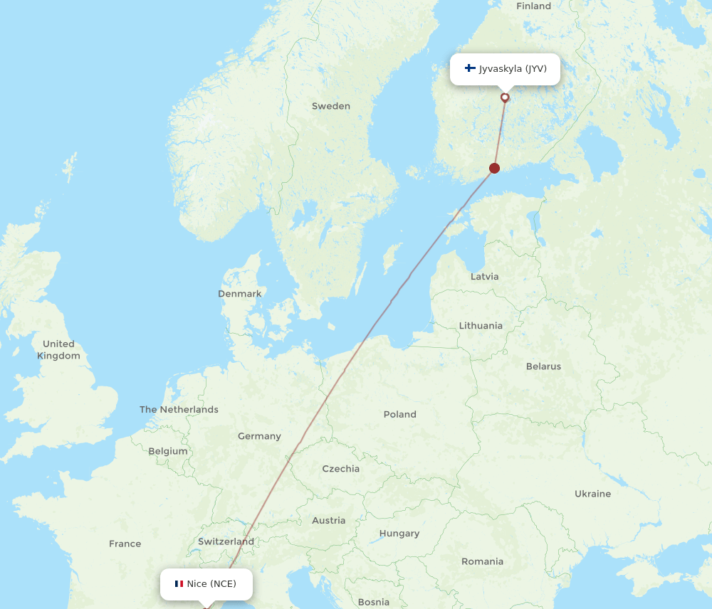JYV-NCE flight routes
