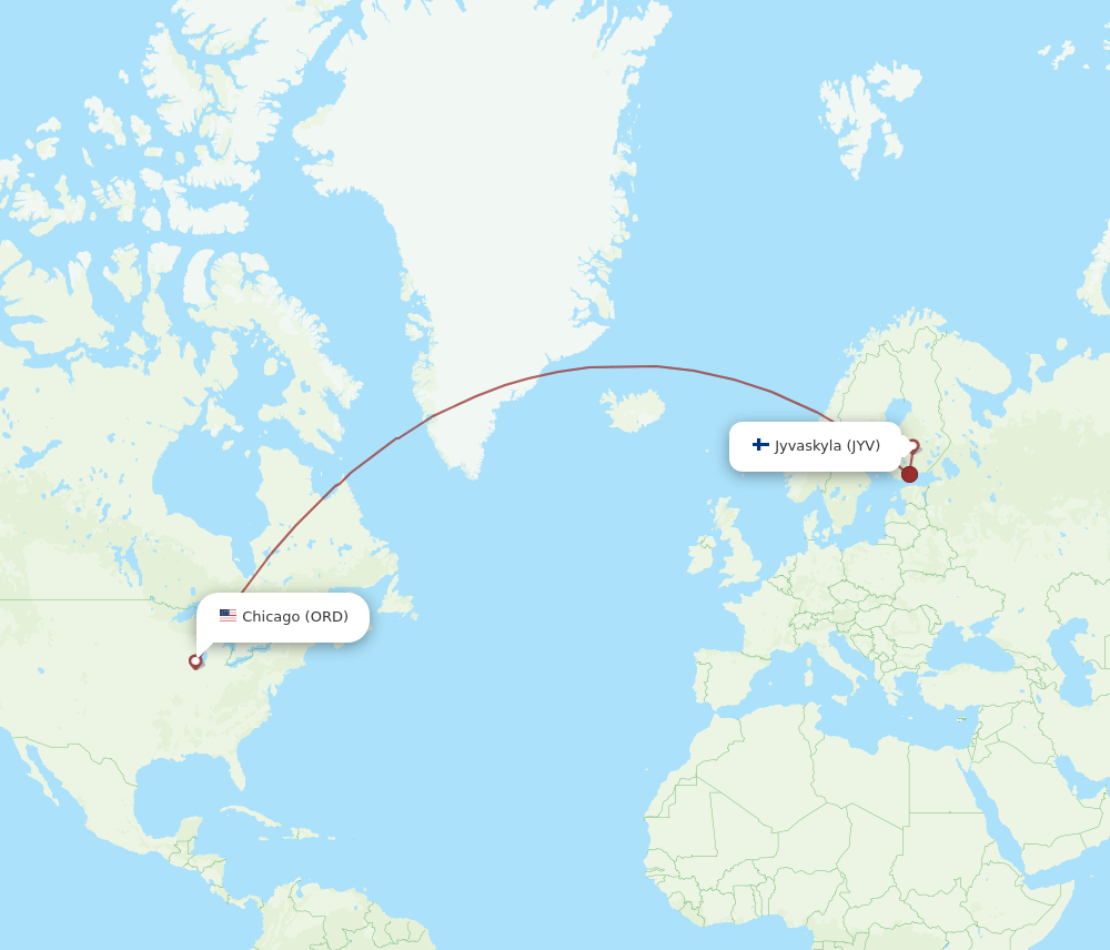 Chicago - Jyvaskyla route map and flight paths