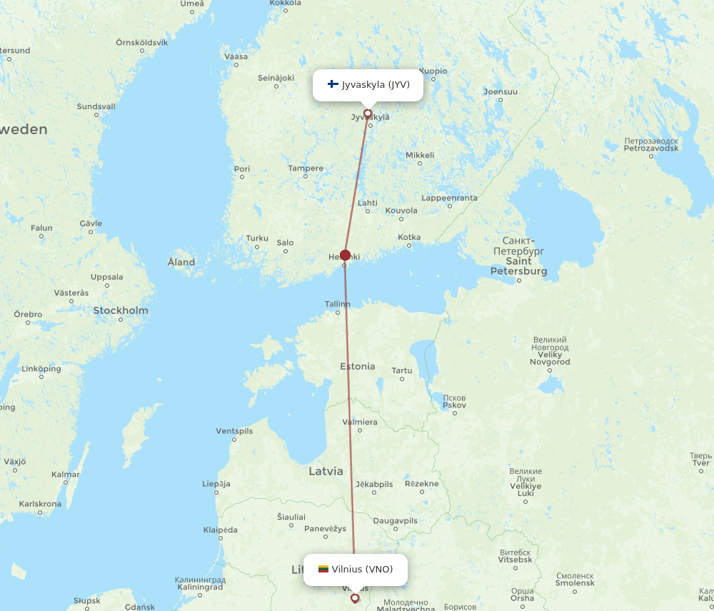 JYV-VNO flight routes