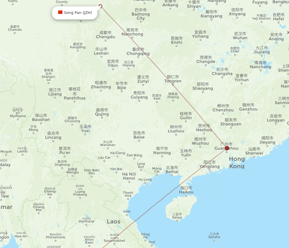 Bangkok - Song Pan route map and flight paths