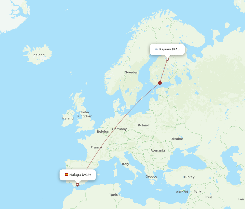 Malaga - Kajaani route map and flight paths