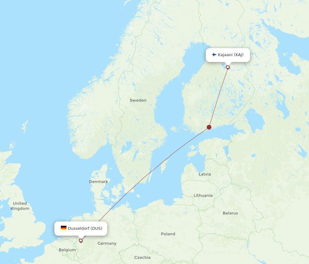 KAJ to DUS flights and routes map