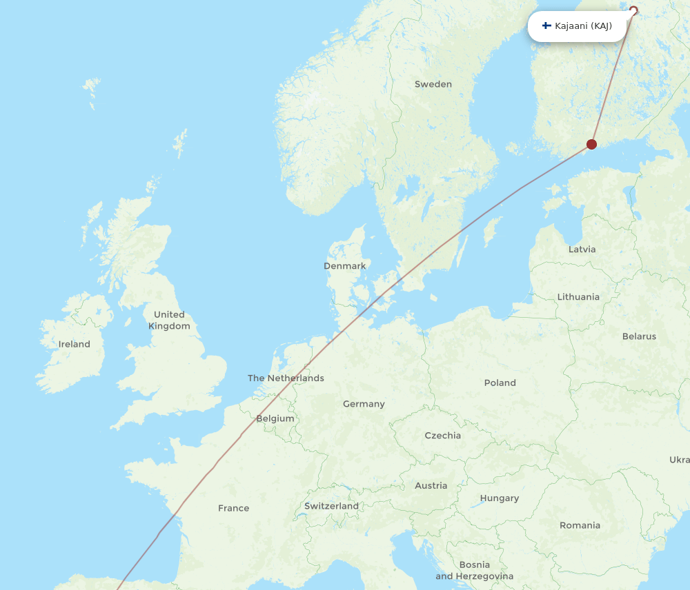 KAJ to LIS flights and routes map