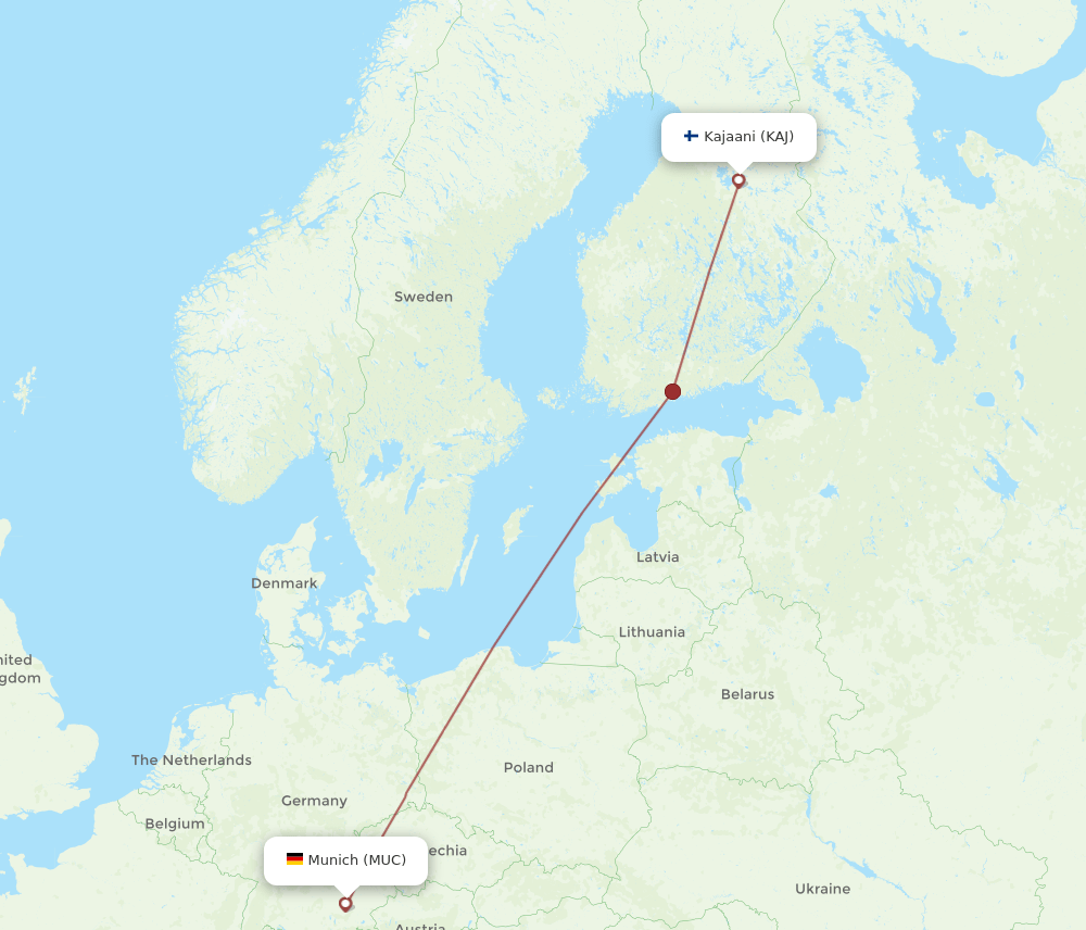 KAJ-MUC flight routes