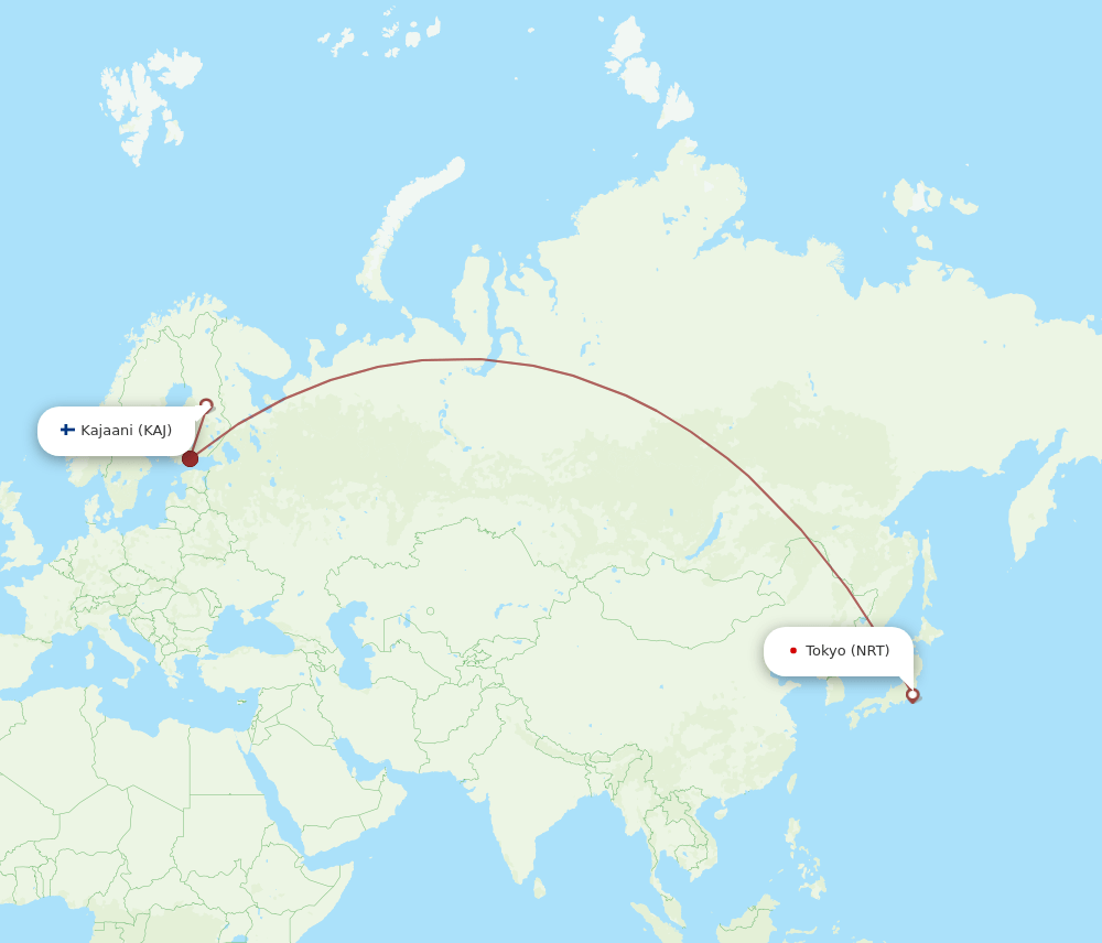 Tokyo - Kajaani route map and flight paths