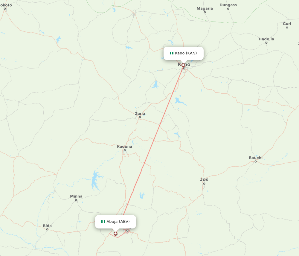 Kano - Abuja route map and flight paths