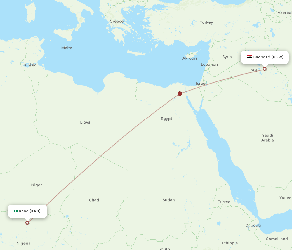 KAN-BGW flight routes