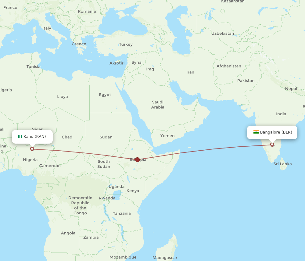 KAN-BLR flight routes