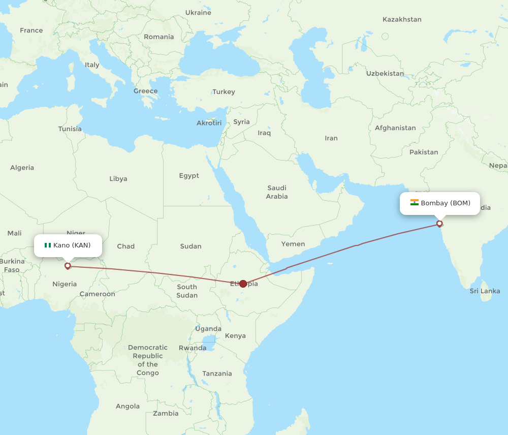 KAN-BOM flight routes