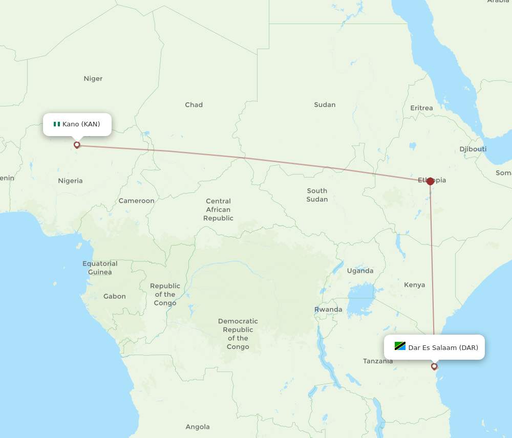 KAN to DAR flights and routes map