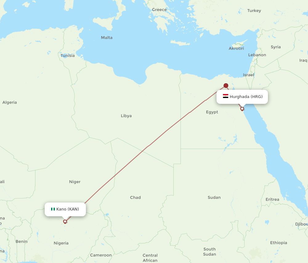 KAN-HRG flight routes