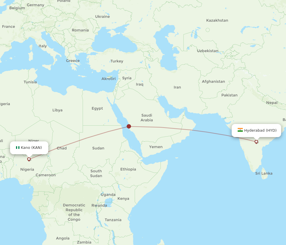 Hyderabad - Kano route map and flight paths