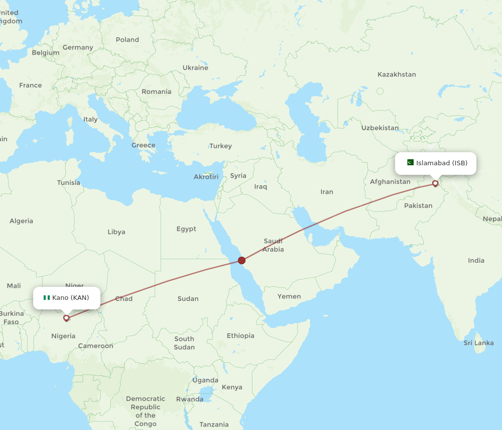 Islamabad - Kano route map and flight paths