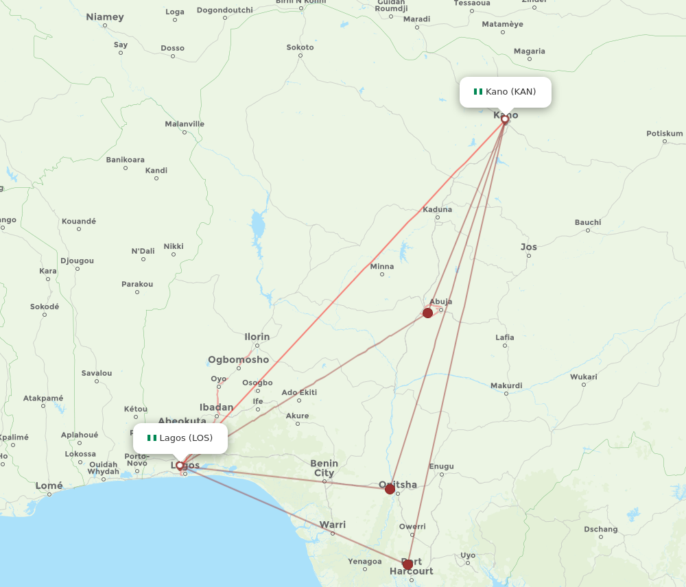 KAN to LOS flights and routes map