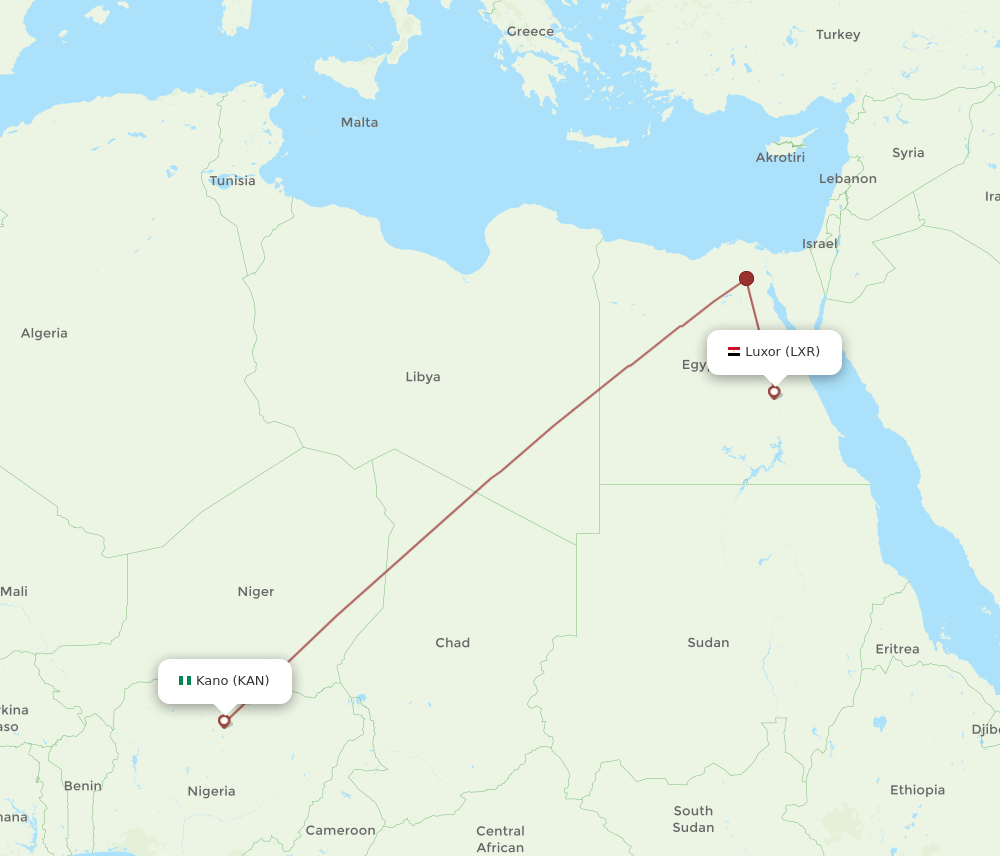 KAN-LXR flight routes