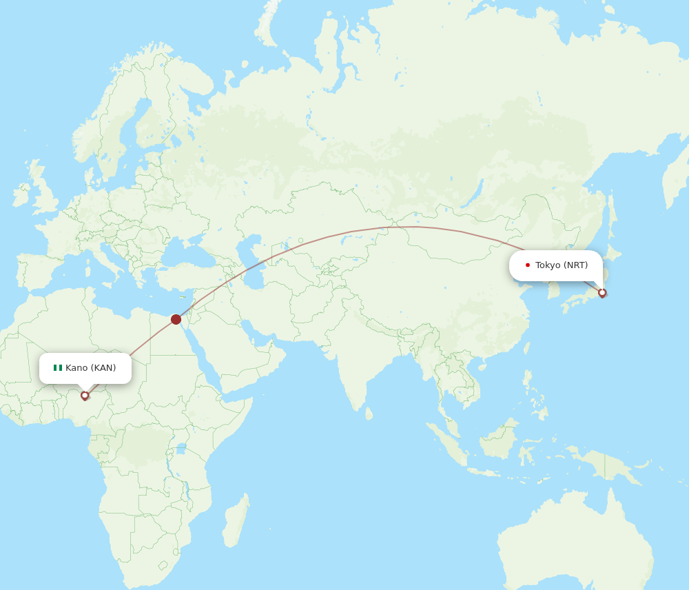 Tokyo - Kano route map and flight paths