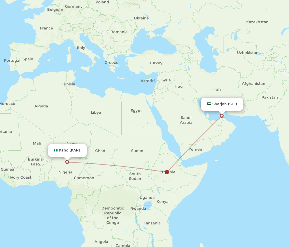 KAN-SHJ flight routes