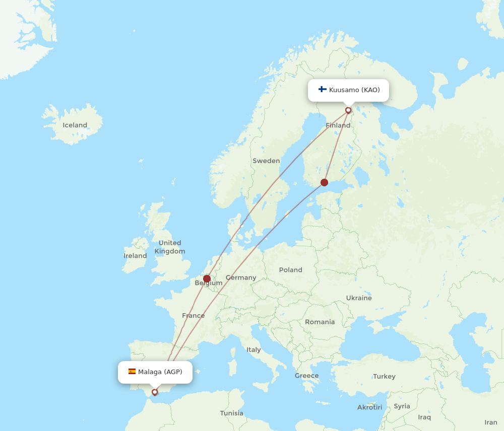 KAO to AGP flights and routes map