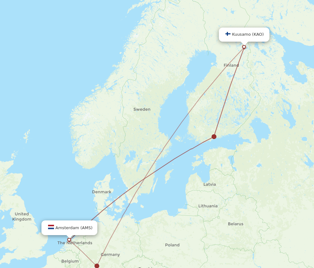 KAO to AMS flights and routes map
