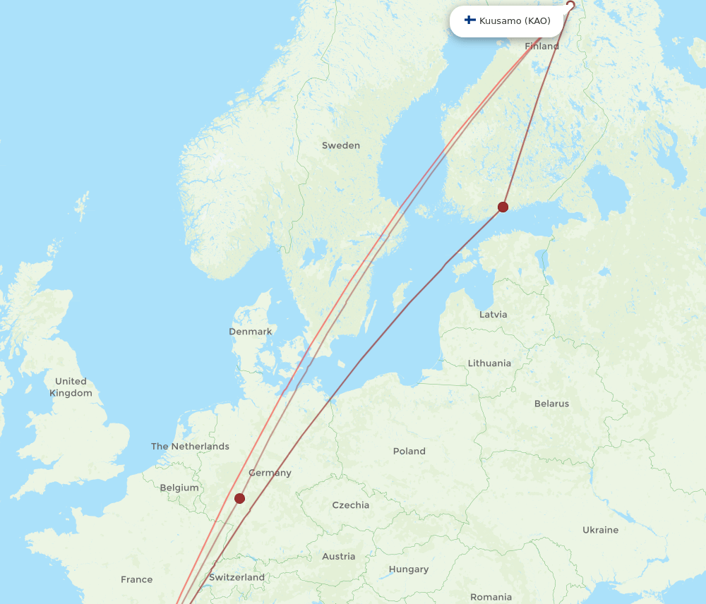 KAO to BCN flights and routes map