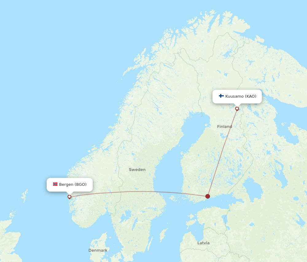 KAO-BGO flight routes