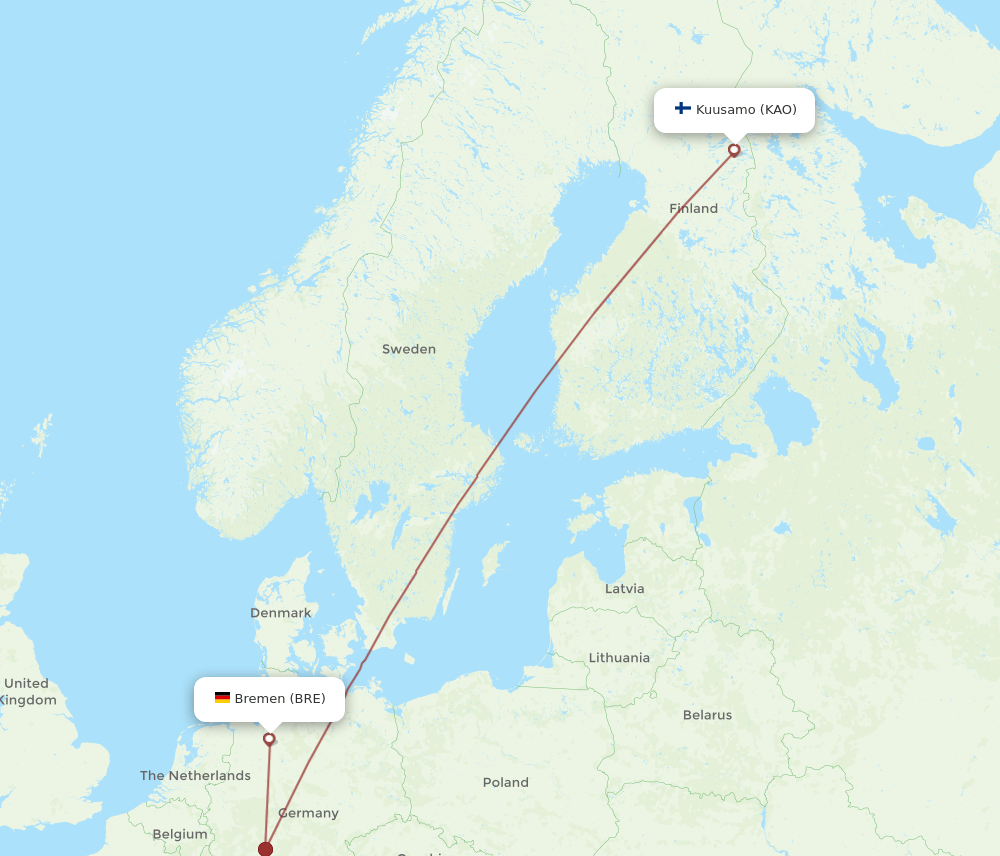 KAO-BRE flight routes