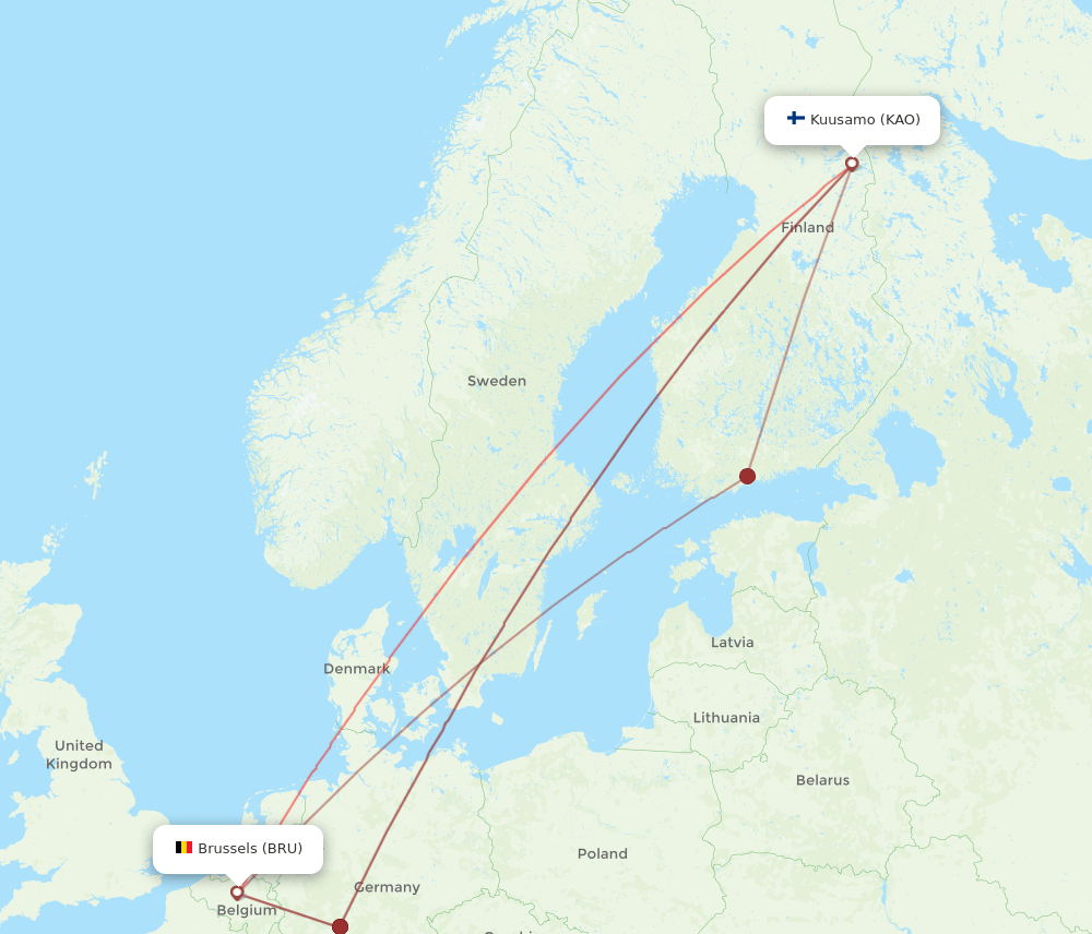 KAO to BRU flights and routes map