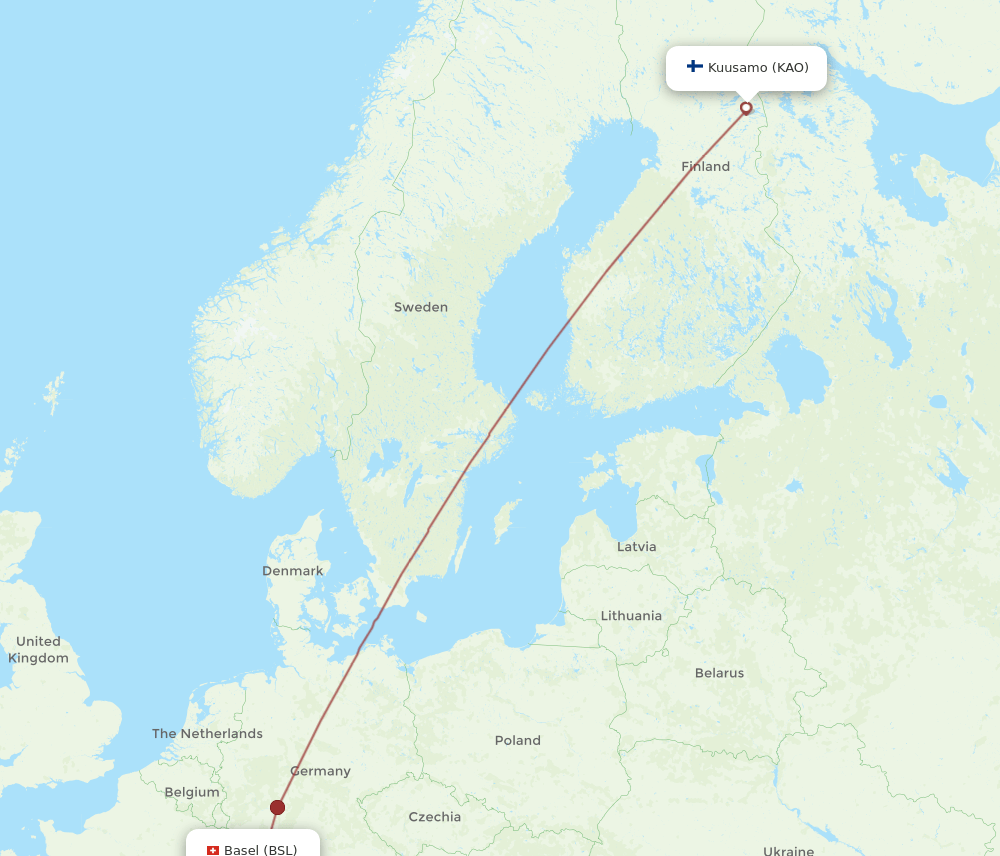 KAO-BSL flight routes