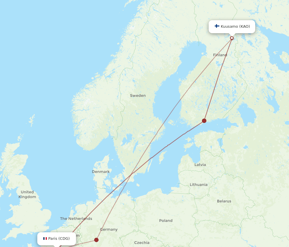 KAO-CDG flight routes