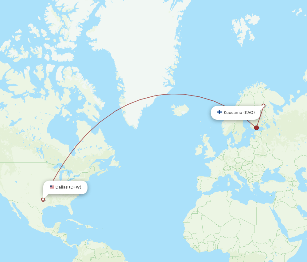 KAO-DFW flight routes
