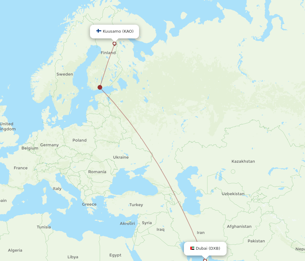 KAO to DXB flights and routes map