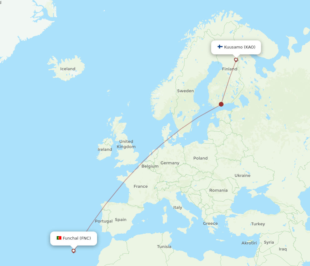 KAO to FNC flights and routes map