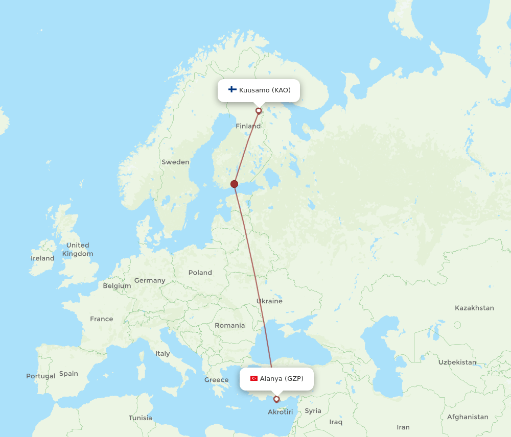 KAO-GZP flight routes