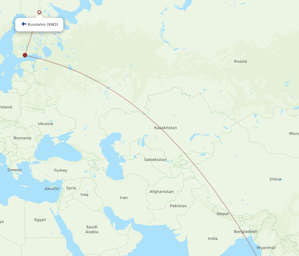 Phuket - Kuusamo route map and flight paths